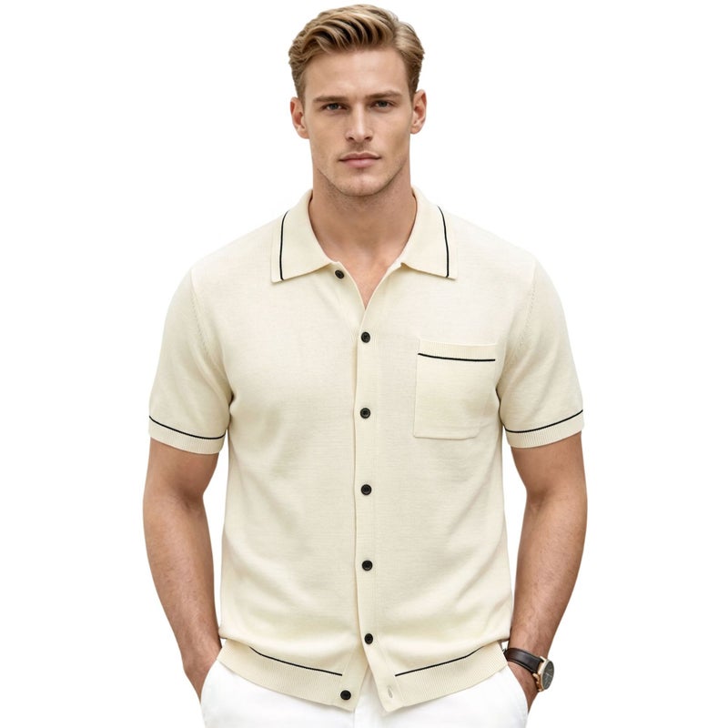 Men's Short Sleeve Polo Shirt with Color Block Trim - Image 5