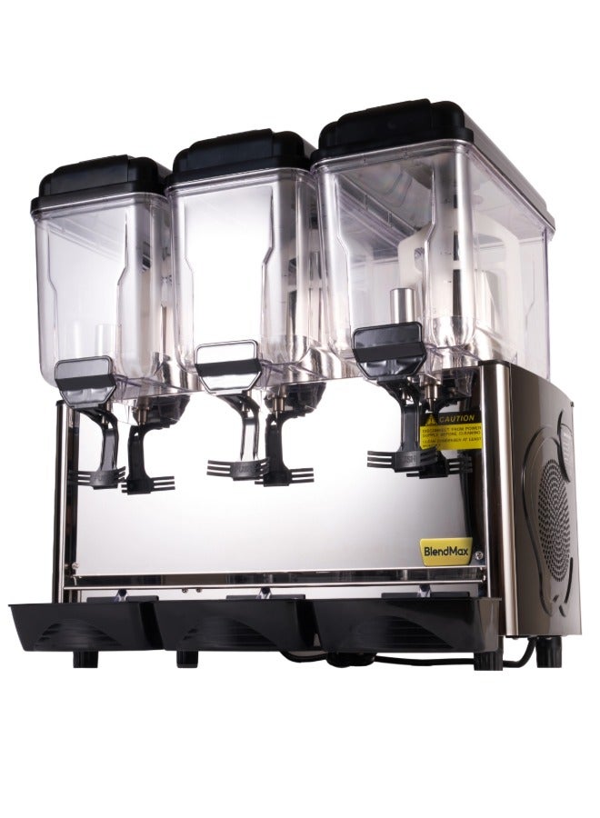 BlendMax Commercial Cold Beverage Dispenser Machine, Juice Dispenser, Water Dispenser, with Drip Tray Transparent, 3 Tanks, 3x12 Litres, 624x445x655 (mm) - Image 1