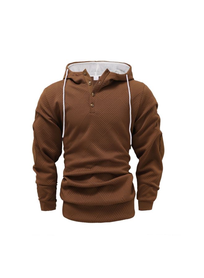 New سويت شيرت هودي رجالي بلون صلب بتصميم جاكار لفصل الخريف والشتاء، سترة رياضية فضفاضة عادية - Image 1