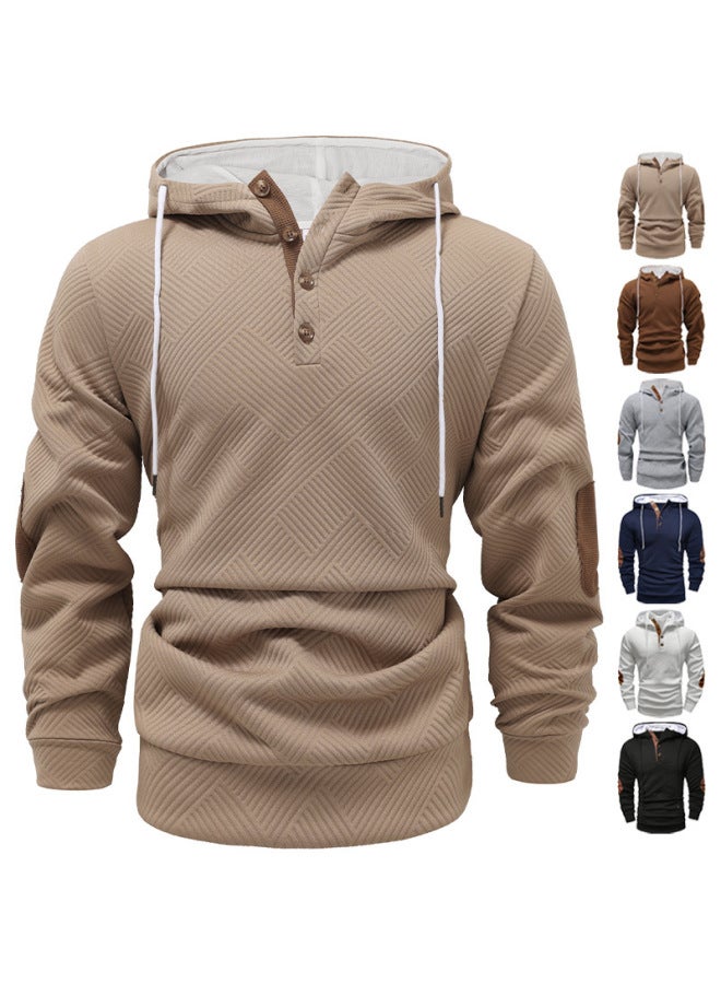 New سويت شيرت هودي رجالي بلون صلب بتصميم جاكار لفصل الخريف والشتاء، سترة رياضية فضفاضة عادية - Image 2