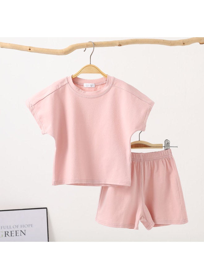 Girls Summer Loose Suit New Kidsren's Season Fashionable Kidsren's Clothing Short-sleeved Kidsren's Korean Style Two-piece Set Pure Color