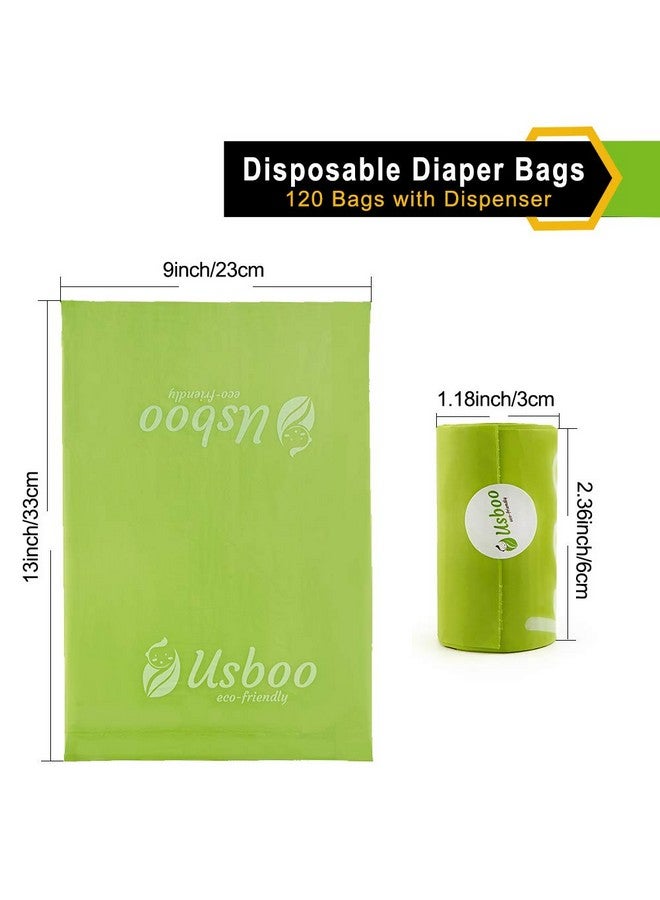 USBOO Baby Disposable Diaper Bags, Waste Bags 8 Refill Rolls/120 Bags with Dispenser, Convenient and Quick Diaper Disposal, Unscented - Image 2