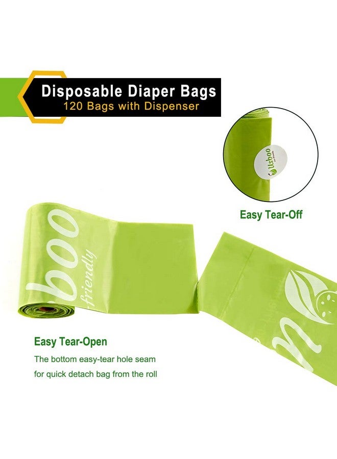 USBOO Baby Disposable Diaper Bags, Waste Bags 8 Refill Rolls/120 Bags with Dispenser, Convenient and Quick Diaper Disposal, Unscented - Image 4