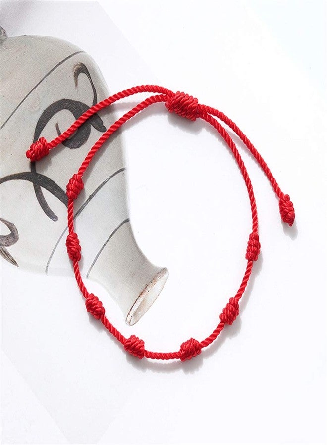 kelistom Handmade Buddhist String Bracelets for Women Men Tibetan Adjustable Woven Rope Bracelet for Protection and Luck, Red and Black, 2or 6 pcs/set, 5.8'' to 12'', synthetic-fiber, Cubic Zirconia - Image 4