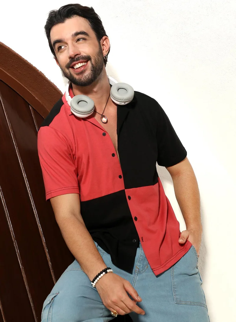 CAHOOT  Men's Crimson Red & Jet Black Maxi Checkers Shirt for Men | Best Price UAE