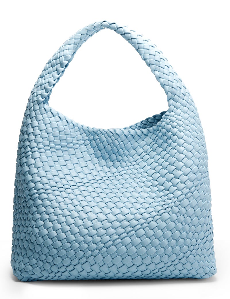 Queenoris Fashion Woven Purse for Women Top-handle Shoulder Bag Soft Summer Hobo Tote Bag (Sky Blue, Medium) - Image 1