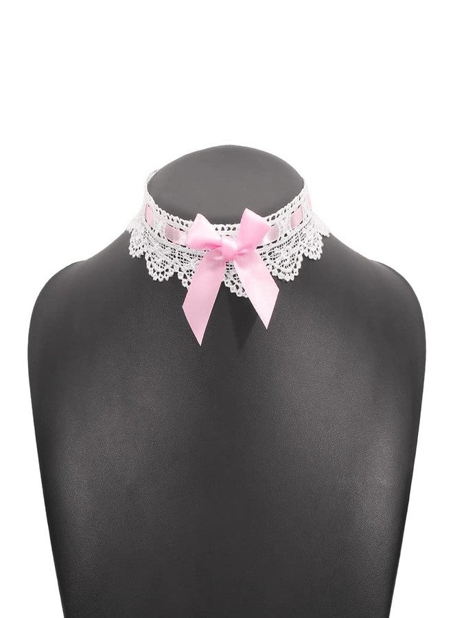 Asphire Sexy Lace Bow-knot Collar Choker Necklace Kawaii Lolita Heart Flower Choker Tie Cravat Jewelry Gift for Women(Pink and white) - Image 1