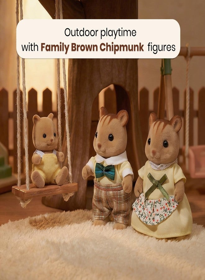 OLEOCA Family Brown Chipmunk Figures - Set of 3 Collectible Flocked Mini Dolls with Removable Clothes, Dollhouse Pretend Play Set for Kids Ages 3+ - Image 2