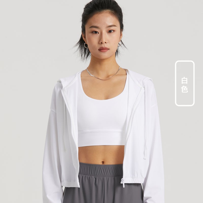 Aido'S New Yoga Top Short Zipper Dopamine Sun Protection Sports Jacket Hooded Casual Running Fitness Clothing - Image 1