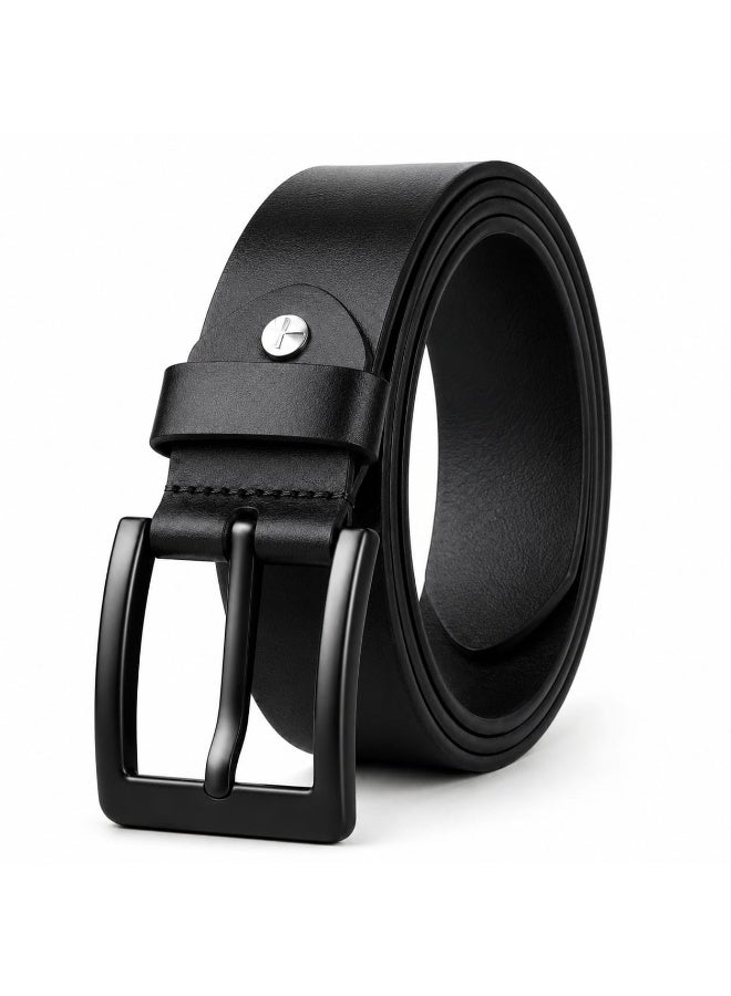 POGAGO Premium Genuine Leather Belt for Men – Classic Pin Buckle Dress Belt, 4mm Thick Leather Strap, 1.5 Inch Width, Adjustable Fit, Formal & Casual Belt for Office, Business, Jeans & Trousers - Image 1