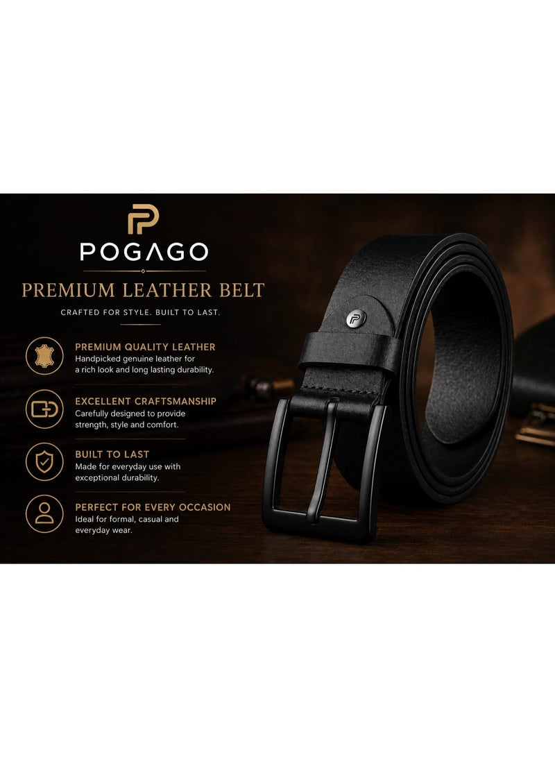 POGAGO Premium Genuine Leather Belt for Men – Classic Pin Buckle Dress Belt, 4mm Thick Leather Strap, 1.5 Inch Width, Adjustable Fit, Formal & Casual Belt for Office, Business, Jeans & Trousers - Image 4