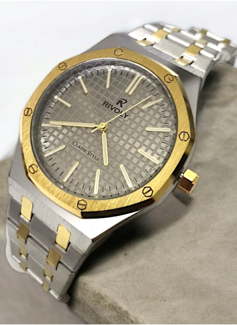 Rivoly Men's Stainless Steel Analog Quartz Watch, Easy to Read Fashion Design Waterproof Classic Luxury Big Face Wrist Watch  - Image 1