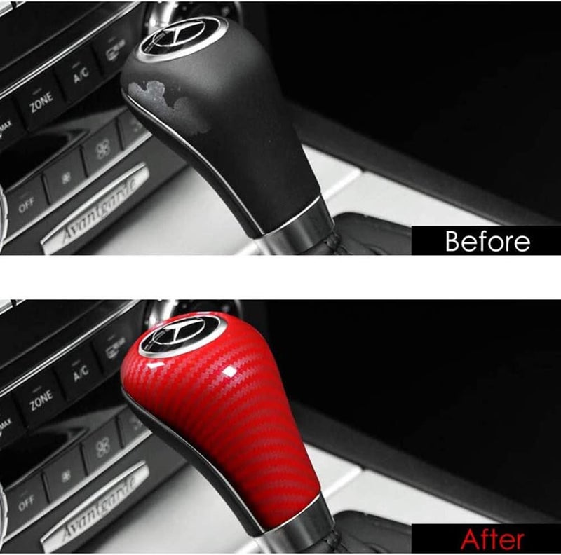cheekyglo Ger Shift Kno Cover, Cron Fiber Pattern Car Ger Head Shift Kno Cover Trim Sticker Car Interior ccessories Fit for Mercedes enz /C/E/G Clss CLS W204 W212, Red-Red - Image 3