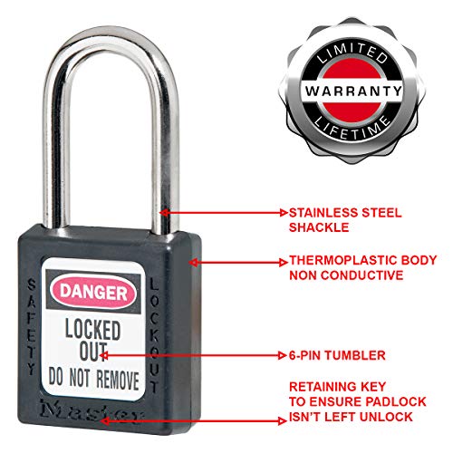 Master Lock 410BLK Lockout Tagout Safety Padlock with Key Black 0.25 in. Shackle Diameter - Image 3