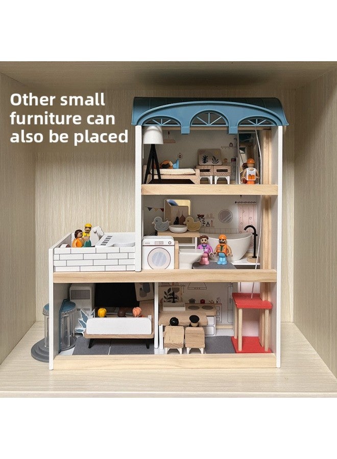 Wooden Children's Simulation Play-in Toys Small Foreign-style House Nordic Style Three-story Elevator Doll House Toy Set-Color:Living Room P0.37 - Image 4