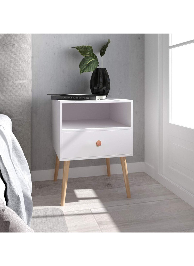 Bentifar - 2 Tier Nightstand, Bedside Table, End Table with Storage Drawer and Open Shelf, Simple Style Desk with Solid Wood Legs, Perfect for Bedroom, Living Room, Office, and Dorm - Image 1