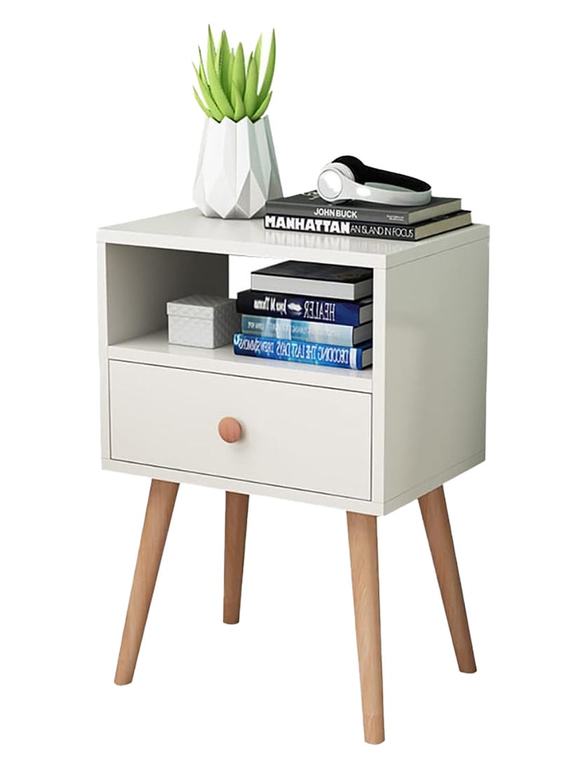 Bentifar - 2 Tier Nightstand, Bedside Table, End Table with Storage Drawer and Open Shelf, Simple Style Desk with Solid Wood Legs, Perfect for Bedroom, Living Room, Office, and Dorm - Image 1