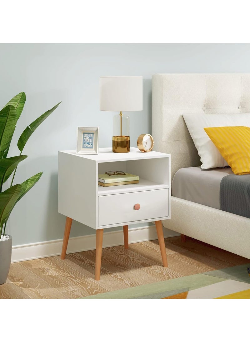 Bentifar - 2 Tier Nightstand, Bedside Table, End Table with Storage Drawer and Open Shelf, Simple Style Desk with Solid Wood Legs, Perfect for Bedroom, Living Room, Office, and Dorm - Image 1