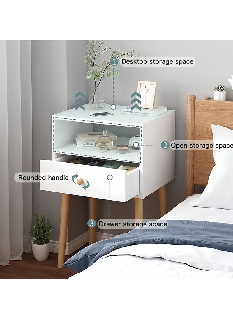 Bentifar - 2 Tier Nightstand, Bedside Table, End Table with Storage Drawer and Open Shelf, Simple Style Desk with Solid Wood Legs, Perfect for Bedroom, Living Room, Office, and Dorm - Image 1