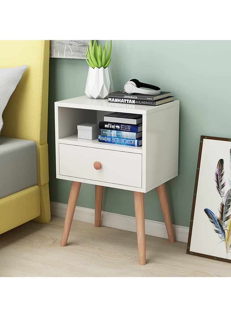 Bentifar - 2 Tier Nightstand, Bedside Table, End Table with Storage Drawer and Open Shelf, Simple Style Desk with Solid Wood Legs, Perfect for Bedroom, Living Room, Office, and Dorm - Image 1