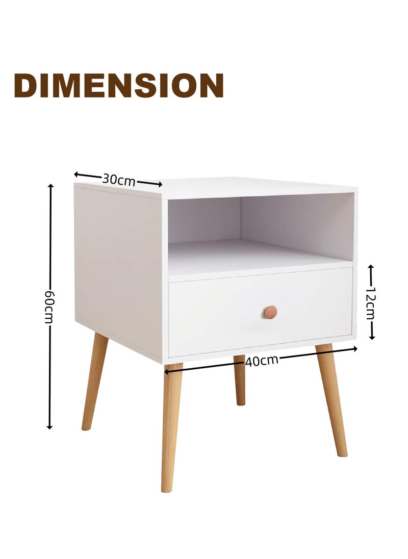 Bentifar - 2 Tier Nightstand, Bedside Table, End Table with Storage Drawer and Open Shelf, Simple Style Desk with Solid Wood Legs, Perfect for Bedroom, Living Room, Office, and Dorm - Image 1