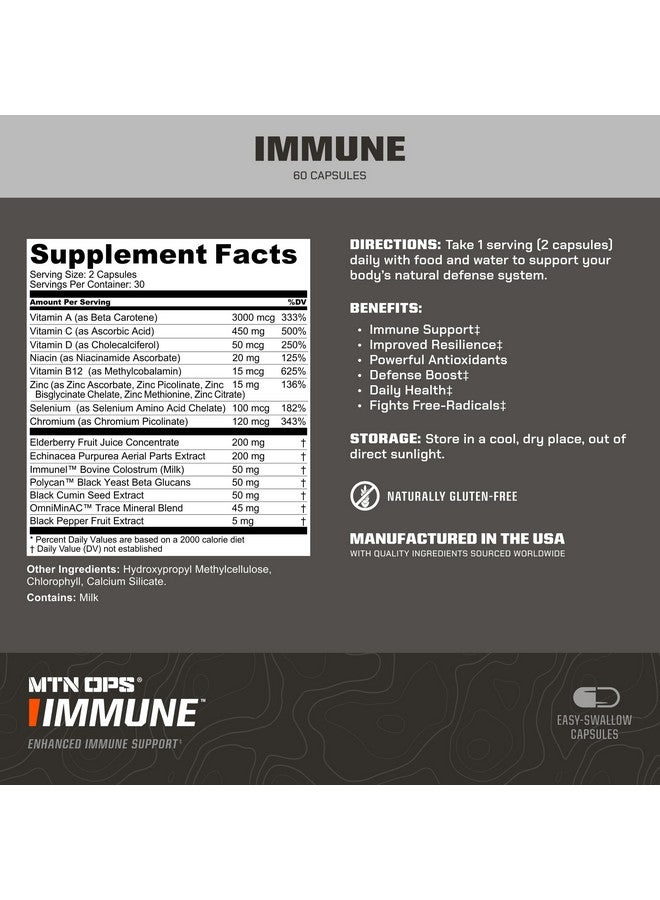MTN OPS MTN OPS Immune™ Capsules Daily Immune Support with Vitamin D, Vitamin C, Zinc, Elderberry, Echinacea & Antioxidants - 60 Easy-Swallow Capsules - 30 Servings  - Image 2