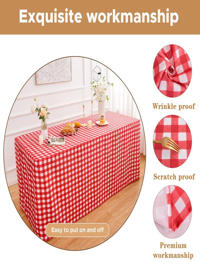 HolidayIdeas Fitted Checkered Picnic Tablecloths for 6 Foot Tables - 72 x 30 Inch - 2 Pack Rectangle Buffalo Plaid Table Cover for Parties, Outdoor Decor, Trade Show (Red and White) - Image 4