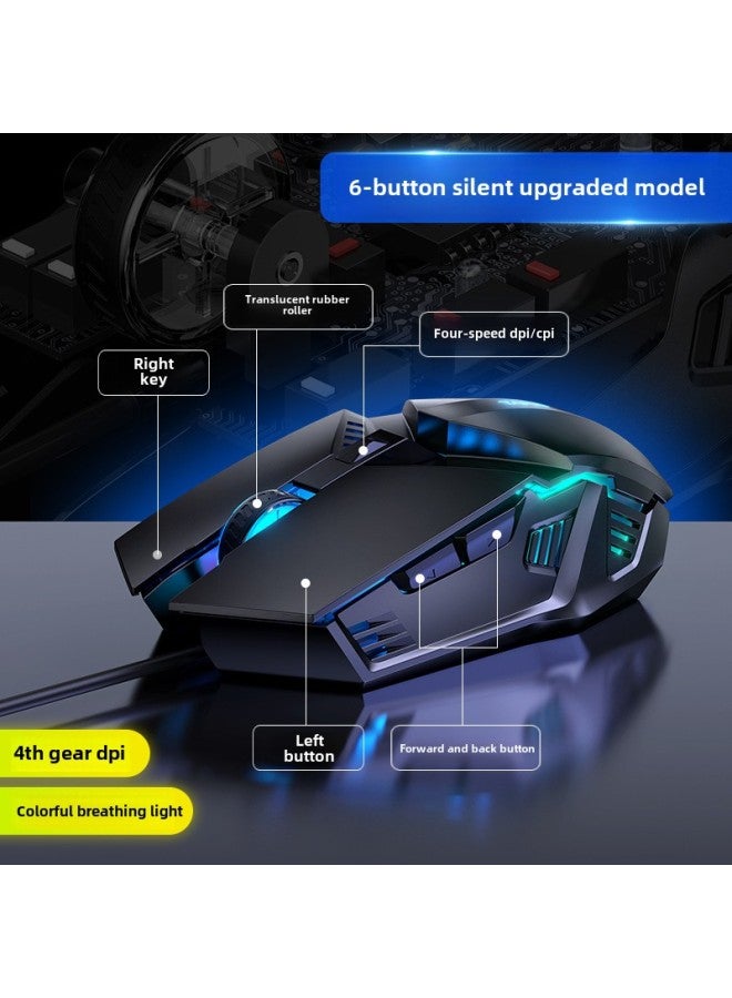 Mouse Wired Mute USB Game Cf Special Mechanical Electric Competition Lol Notebook Internet Cafe Desktop Computer Office-Color:6-button Upgraded Version  With Side Buttons  - Image 1