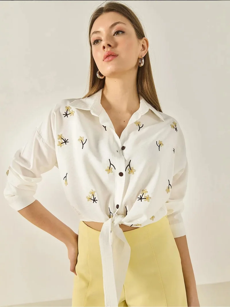 LUCCI Embroidered Poplin Shirt with Button Closure
