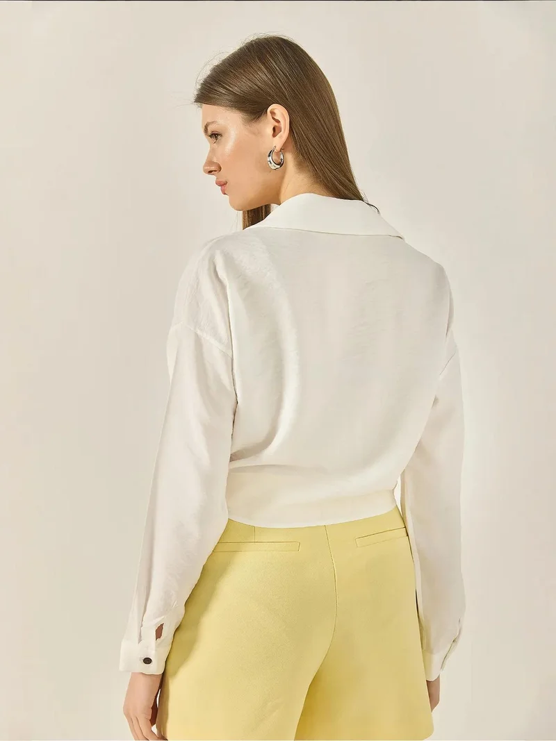 Bianco Lucci White LUCCI Embroidered Poplin Shirt with Button Closure for Women | Best Price UAE