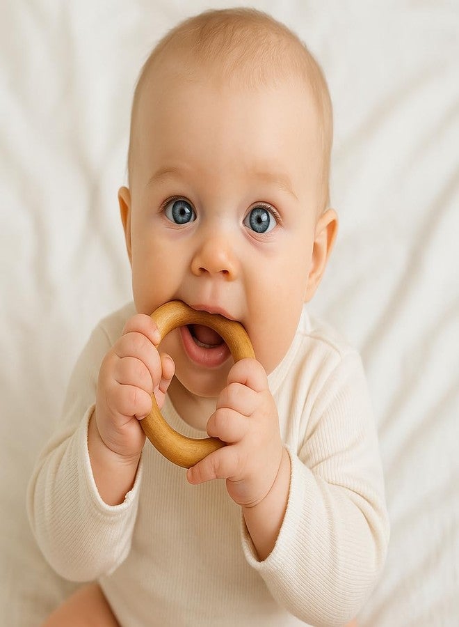WoCra® Neem Wood Baby Teether Toys - Pack of 2 | Dumbbell Teether + Ring-Teether for Babies, Toddlers & Infants | Handmade Non-Toxic Wooden Teething & Chew Toys | Safe Ayurvedic Chusni Soothers - Image 5