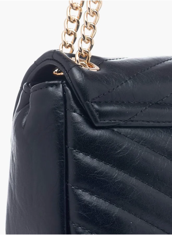 Celeste Womens Quilted Crossbody Bag With Button Closure And Chain Strap