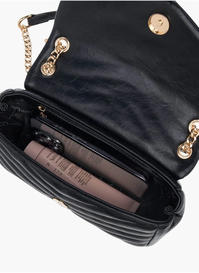 Celeste Womens Quilted Crossbody Bag With Button Closure And Chain Strap