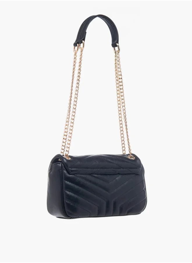 Celeste Womens Quilted Crossbody Bag With Button Closure And Chain Strap