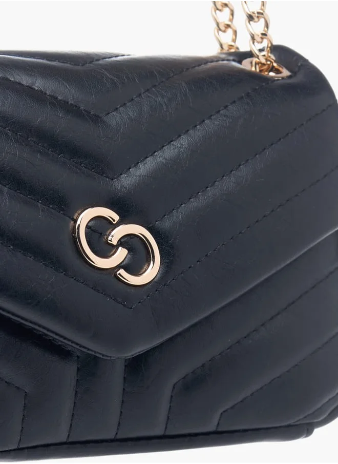 Celeste Womens Quilted Crossbody Bag With Button Closure And Chain Strap