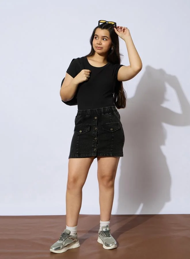 ساسافراس بلوزة مُضلعة بأكمام قصيرة