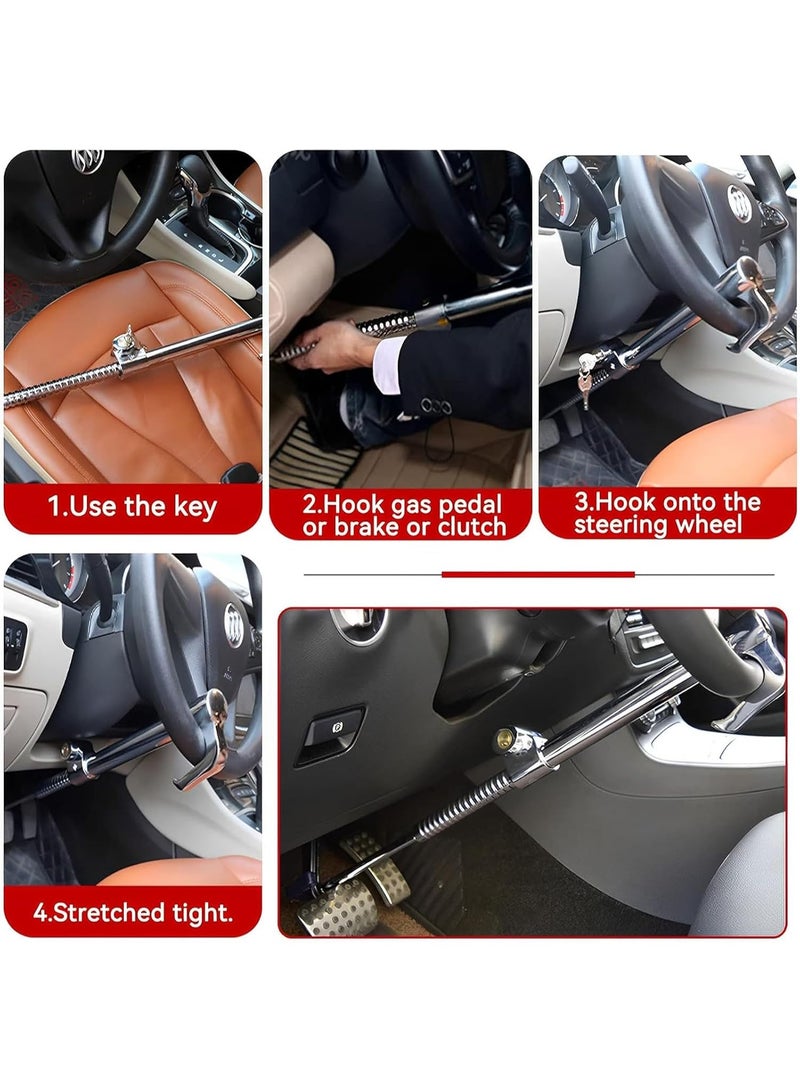 Soofam Car Steering Wheel Lock, Steering Wheel Lock Anti-Theft Device, 3-Section Retractable Car Theft Prevention Device with 2 Keys, Double Hook Car Clutch Lock for Car Truck SUV Van - Image 4