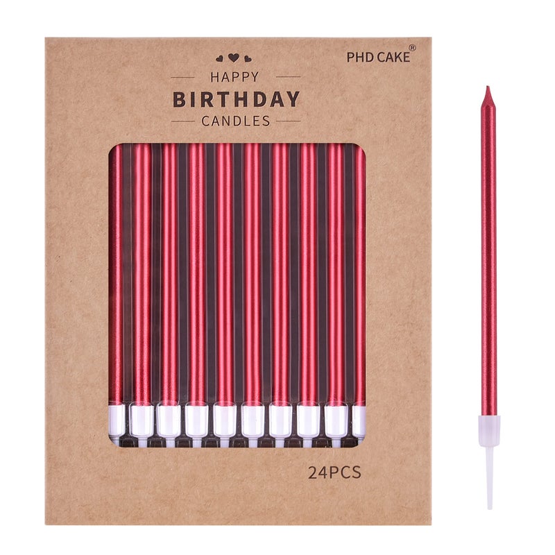 PHD CAKE Red Long Thin Metallic Birthday Candles Cake Candles Birthday Parties Wedding Decorations Party Candles
