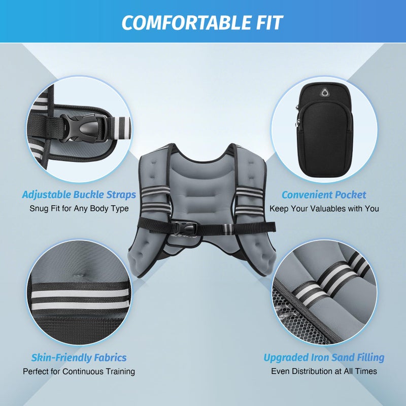 ZELUS Weighted Vest, 6lb/8lb/12lb/16lb/20lb/25lb/30lb Weight Vest with Reflective Stripe for Workout, Strength Training, Running, Fitness, Muscle Building, Weight Loss, Weightlifting, Grey(12lb) - Image 2