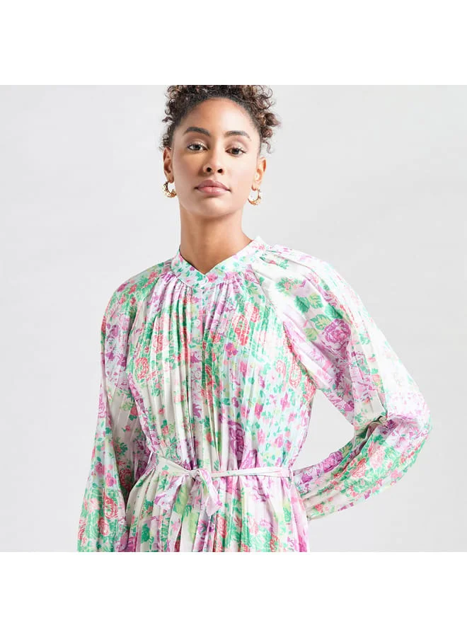 Splash FAV All-Over Print Maxi Shirt Dress with Long Sleeves