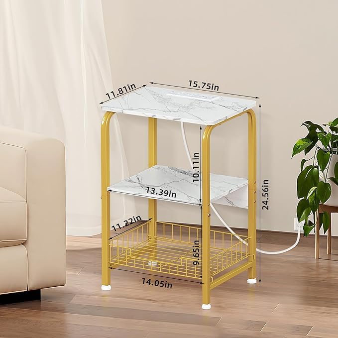 Seafront Seafront Bookcase Nightstand End TableBed Side Table for Small Spaces Magazine Stand with Storage Coffee Table for Living Room Bedroom Accent Side Table with Metal Frame - Image 3