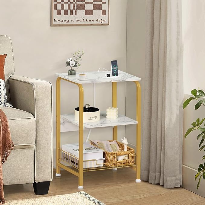 Seafront Seafront Bookcase Nightstand End TableBed Side Table for Small Spaces Magazine Stand with Storage Coffee Table for Living Room Bedroom Accent Side Table with Metal Frame - Image 2
