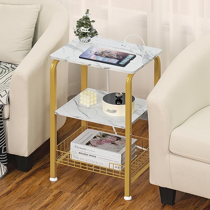Seafront Seafront Bookcase Nightstand End TableBed Side Table for Small Spaces Magazine Stand with Storage Coffee Table for Living Room Bedroom Accent Side Table with Metal Frame - Image 4
