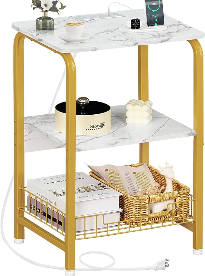Seafront Seafront Bookcase Nightstand End TableBed Side Table for Small Spaces Magazine Stand with Storage Coffee Table for Living Room Bedroom Accent Side Table with Metal Frame - Image 1