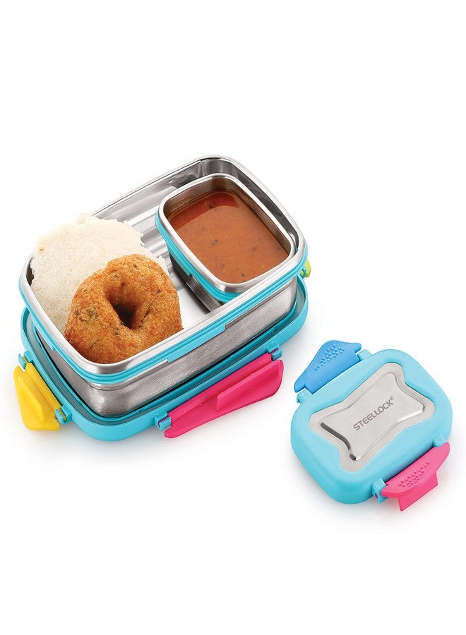 STEELLOCK Smart Stainless Steel Tiffin Lunch Box for School and Office 2pc Set | Airtight & Leakproof | Rectangle| (1pc - 750ml & 1pc - 170ml) Romeo - Image 3