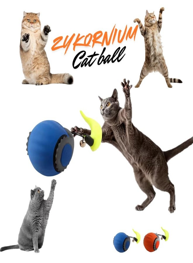 ZYKORNIUM Interactive Cat Toy Ball - Automatic Rolling Rechargeable Cat Toy, Chasing Ball for Indoor Cats & Kittens, Feather Tail, Self-Moving Toy, Fast & Slow Speed (Blue) - Image 5
