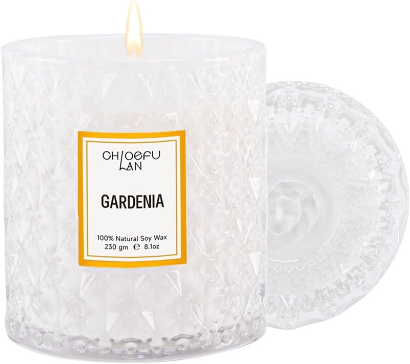 Chloefu LAN Gardenia Scented Candles for Home, Natural Soy Candle Gifts for Home Decor, Birthday Candless Gift for Women, Holiday Gifts, 8.1oz 55 Hours Burn - Image 1