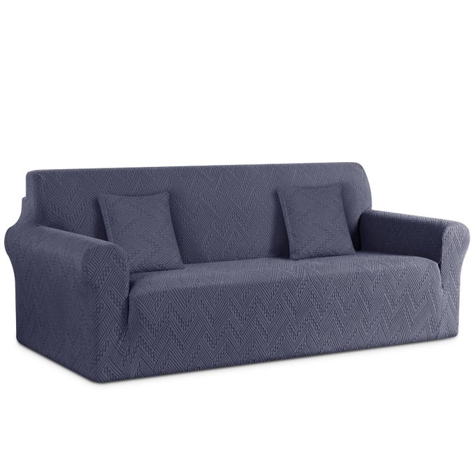 STRETCH SOFA COVER 1 PIECE COUCH COVERS FOR 3 CUSHION COUCH NON SLIP UNIVERSAL SOFA SLIPCOVER WASHABLE SOFT JACQUARD FURNITURE PROTECTOR WITH 2 PCS THROW PILLOW COVERS 3 SEATER GREY