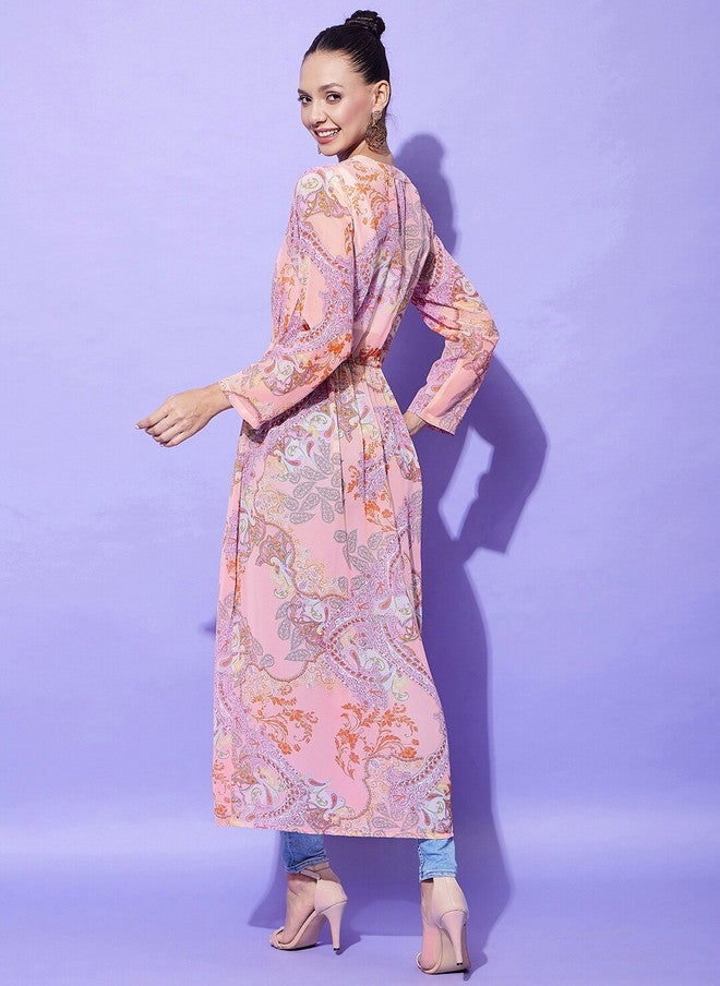 StyleStone ستيلستون سترة نسائية مزخرفة بالأزهار طويلة الأكمام مع رباط - Image 5