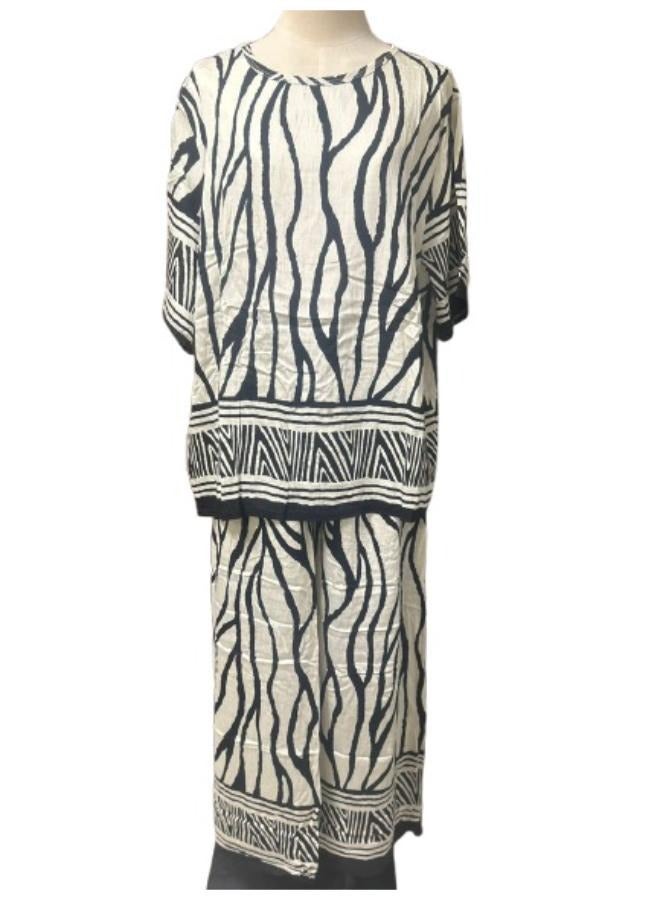 قميص نسائي مطبوع بأكمام من قطعتين وبنطلون واسع الساق بمقاس واحد - Image 4